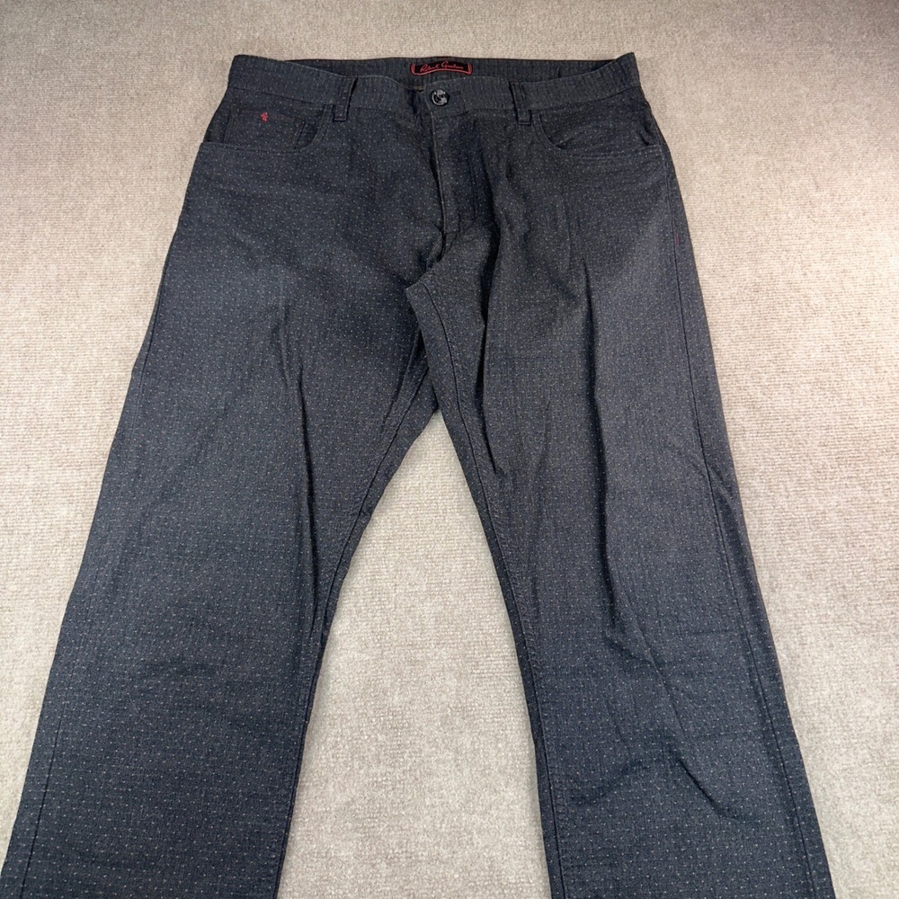 Robert Graham Mens 35 Grey Micro Dot Herringbone Straight Leg Pants Charcoal